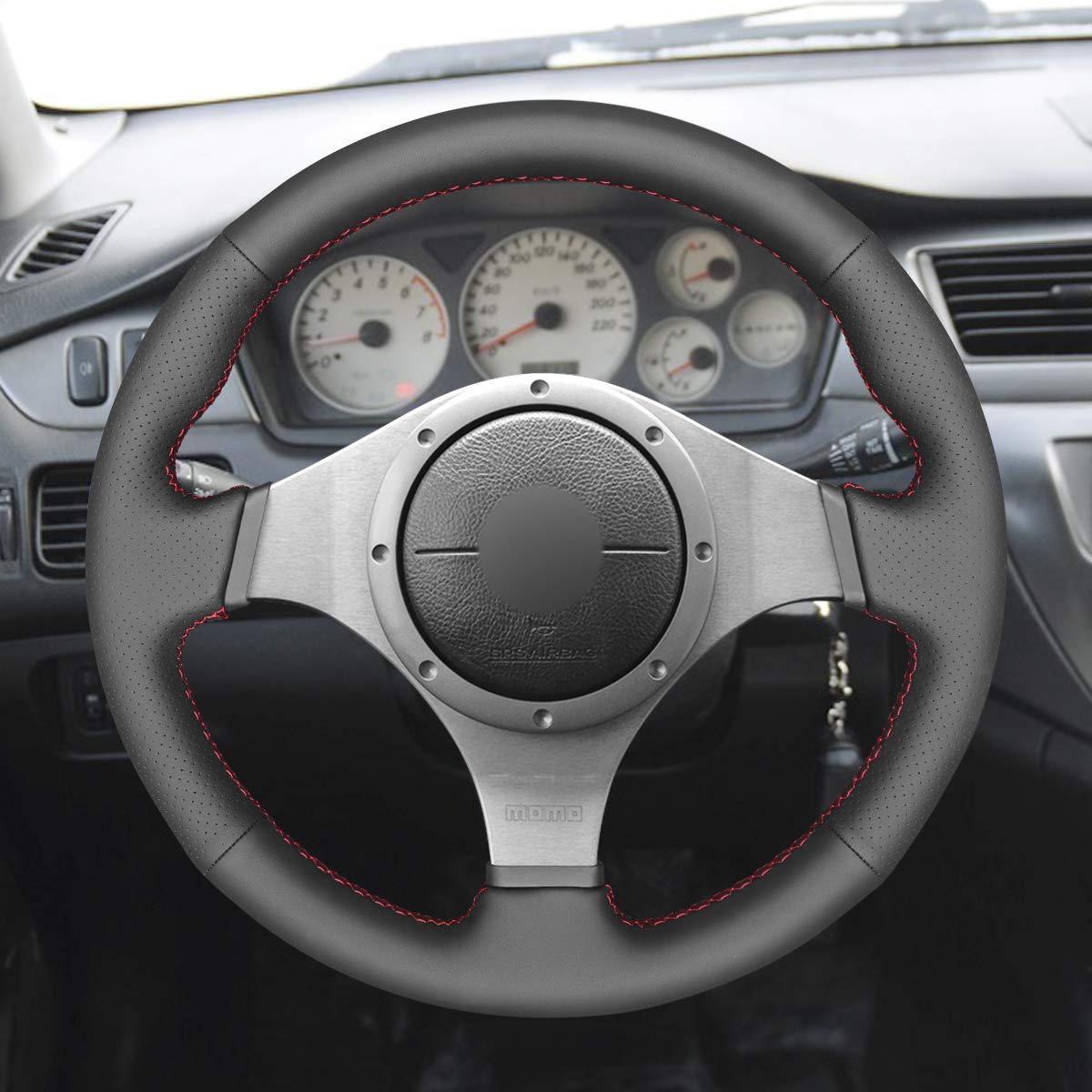 Loncky Car Custom Fit OEM Black Genuine Leather Steering Wheel Cover